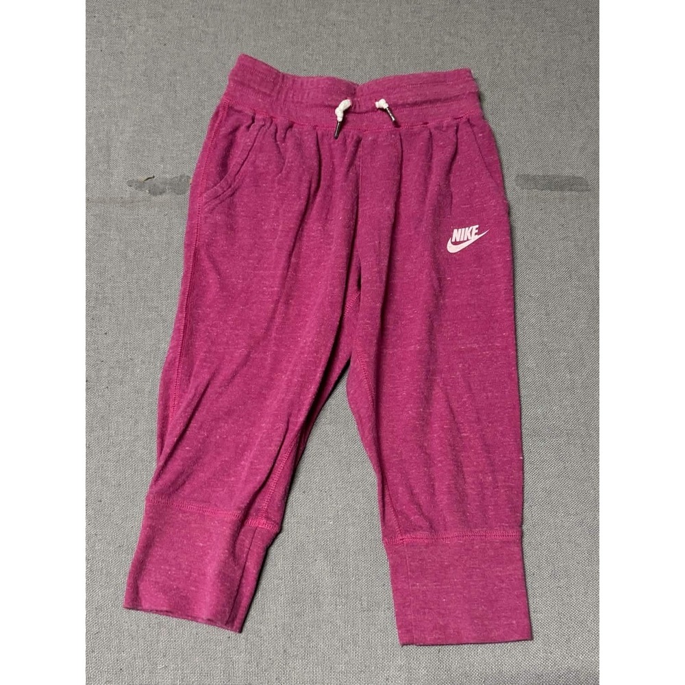 Nike Girls Pink Capri Sweatpants Size S Solid Fleece Jersey Pants Drawstring